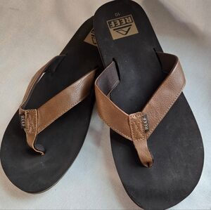 REEF Men's Sandals Size 10 Brown Faux Leather Comfort Flip Flops Beach Wear